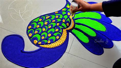 Very Easy Peacock Rangoli For Lakshmi Pada YouTube