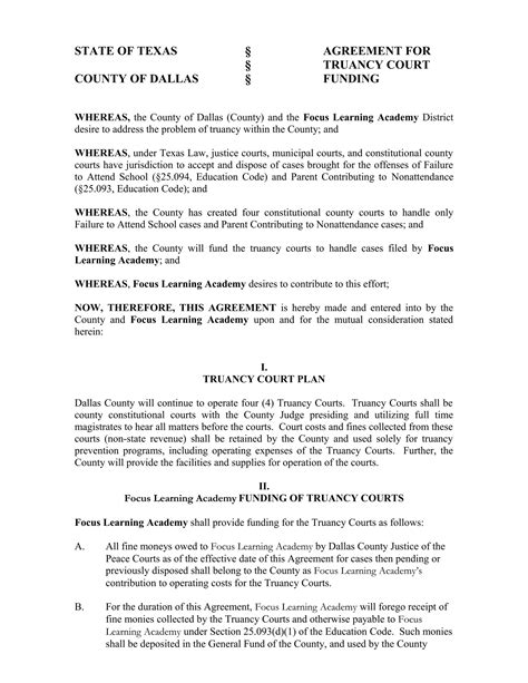Agreement for truancy court funding | DOC