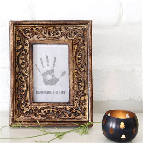 Forest Window Hand Carved Vine Motif Mango Wood Photo Frame 4x6