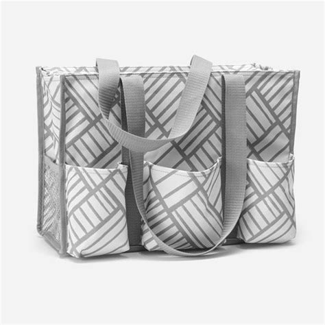 Zip Top Organizing Utility Tote Bag Grey Patchwork Size H X