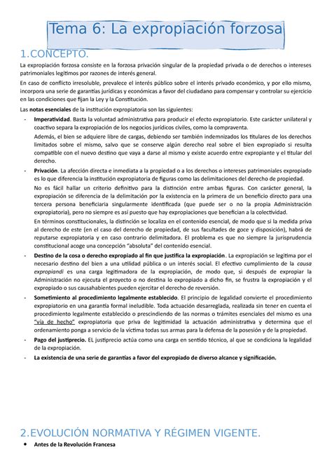 Tema 6 Administrativo Tema 6 La expropiación forzosa 1 La