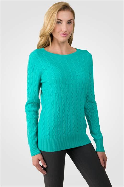 Jade Cashmere Cable Knit Crewneck Sweater J Cashmere