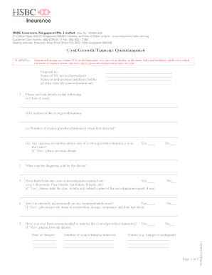 Fillable Online Insurance Hsbc Cyst Growth Tumour Questionnaire