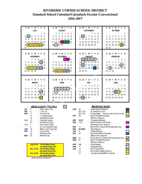 2016 - 2017 School Calendar | Riverside Unified School District ...