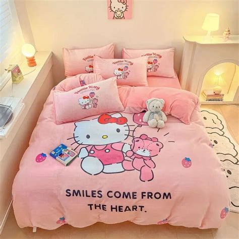 Sanrios Bedding Set Cute Hello Kitty Kuromi Melody Quilt Cover Flat