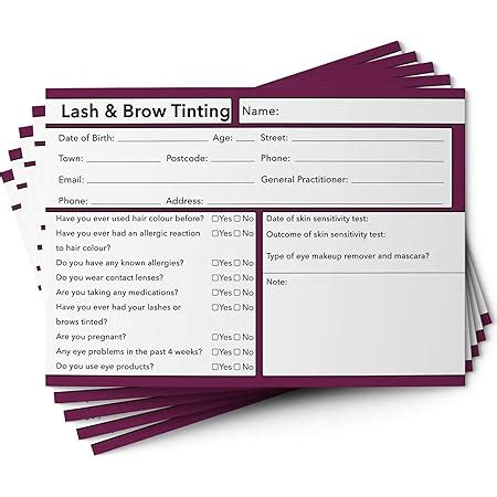 Lash Lift Patch Test Client Cards A6 Size Salon And Therapist