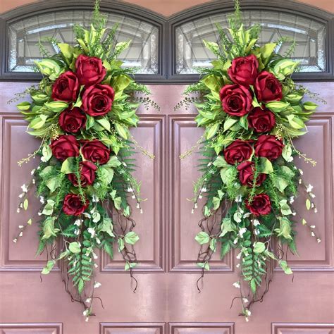 Double Door Swags Rose Swag Wreaths Vertical Floral Swags Spring Door Swags Etsy