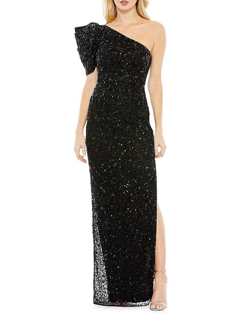 Mac Duggal Embellished Puff One Shoulder Column Gown In Black Lyst