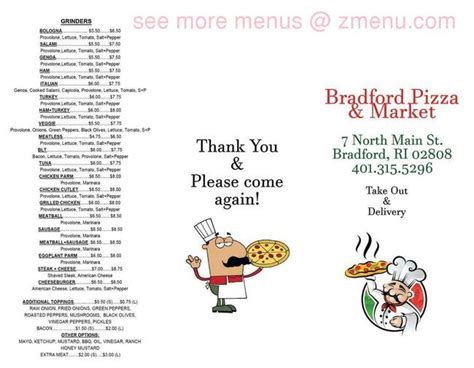 Online Menu of Bradford Pizza and Market Restaurant, Bradford, Rhode ...