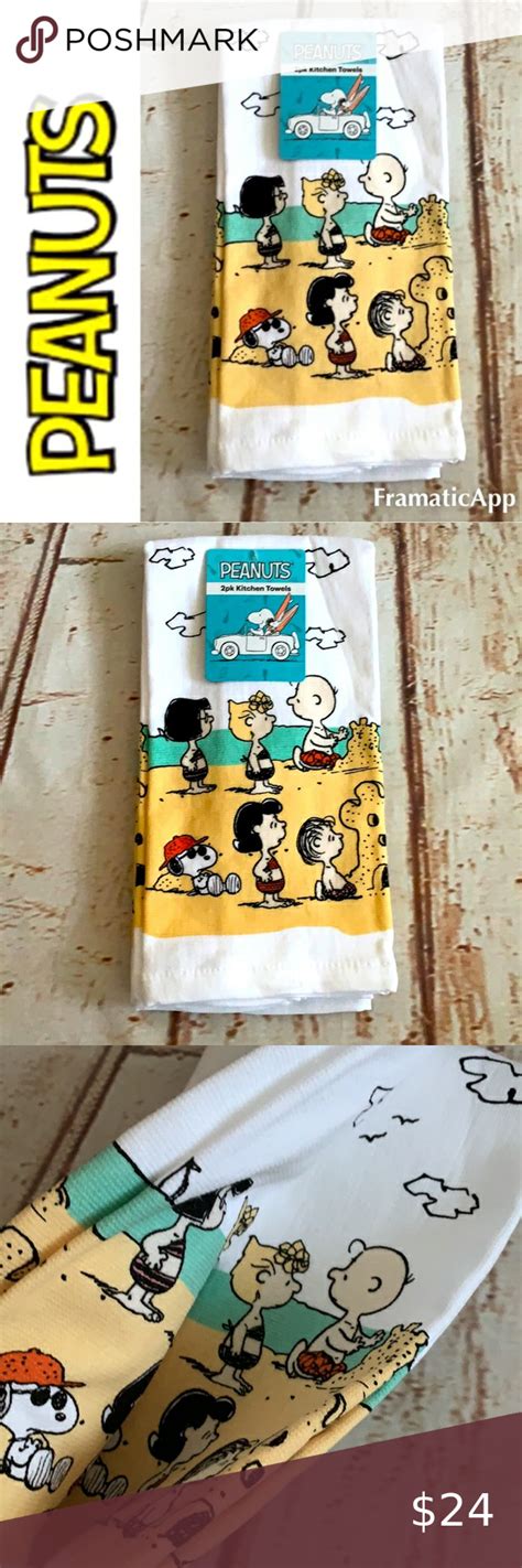 🆕peanuts 2pk Kitchen Towels Peanuts Snoopy Woodstock Snoopy Love