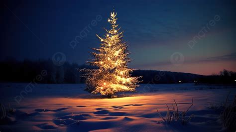 Christmas Tree In The Snow And Lighted Background Pretty Christmas