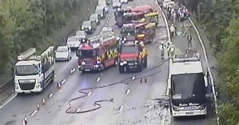 M25 Chaos As Coach Bursts Into Flames On Packed Motorway During Rush