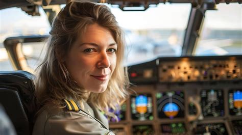 Premium Photo Portrait Of A Confident And Beautiful Female Pilot Sitting In The Cockpit Of An