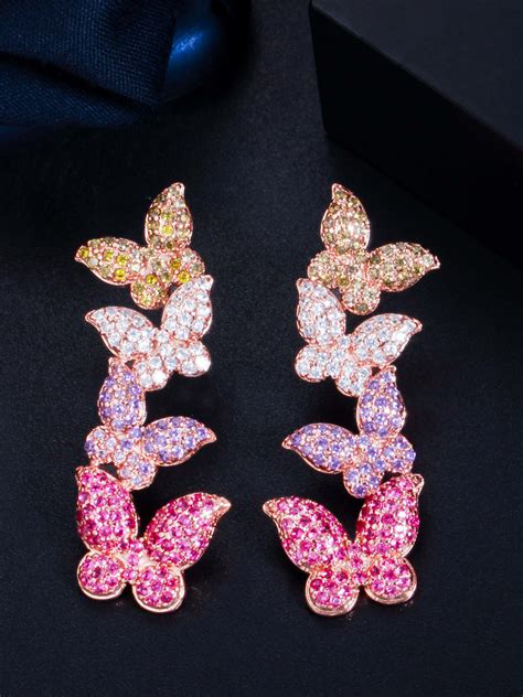 Brass Cubic Zirconia Butterfly Luxury Drop Earring