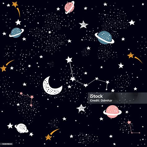 Hand Drawn Space Galaxy Vector Seamless Pattern Stock Illustration Download Image Now