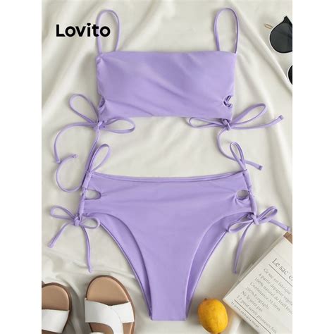 Lovito Sexy Biquíni Feminino Simples Com Cordão De Amarrar Lnl36161