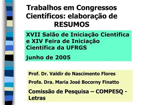 PPT Trabalhos em Congressos Científicos elaboração de RESUMOS