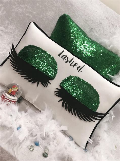 Personalized Eyelash Pillow Handmade Eyelashes Purple Sequin Eyeshadow