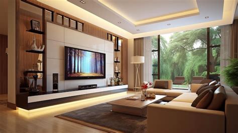 Premium AI Image | Living room with a large TV Elegant living room with ...