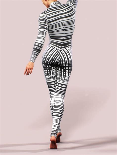 Barcode Illusion Body Cosplay Kostüm Linien schwarz weiß Etsy Catsuit