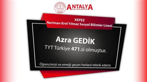 Kepez Neriman Erol Yılmaz Sosyal Bilimler Lisesi öğrencimiz Azra Gedik