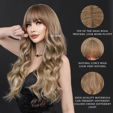 7jhh Wigs Long Wavy Light Brown Wig With Dark Root 27in Natural Heat Resistant Fiber Synthetic