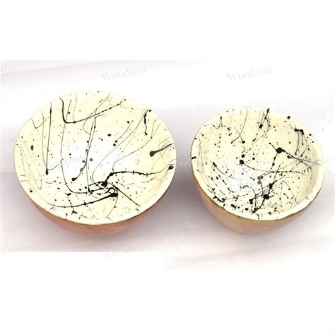 Woodino Plain Wooden Epoxy Resin Waterproof Black White Bowls Combo