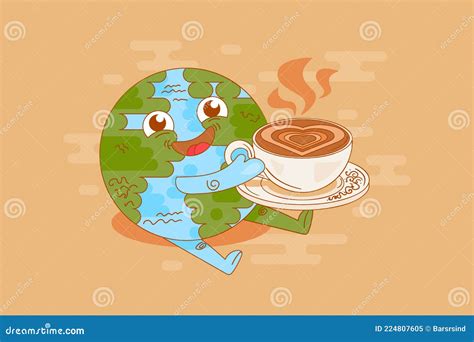 Planet Earth Coffee Break Time Enjoyment Vector Stock Vector