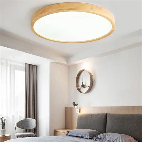 Plafonnier Led Circulaire En Bois Massif Ultramince Au Design Nordique