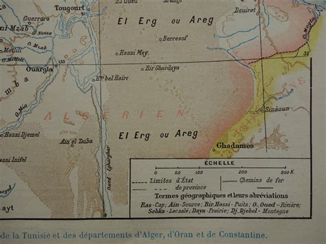 french vintage map  algeria original  print  algiers sahara