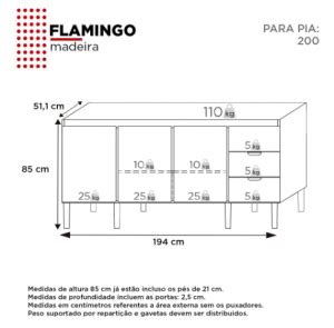 GABINETE COZINHA EM MADEIRA FLAMINGO TAMARINDO E PRETO 200CM COZIMAX