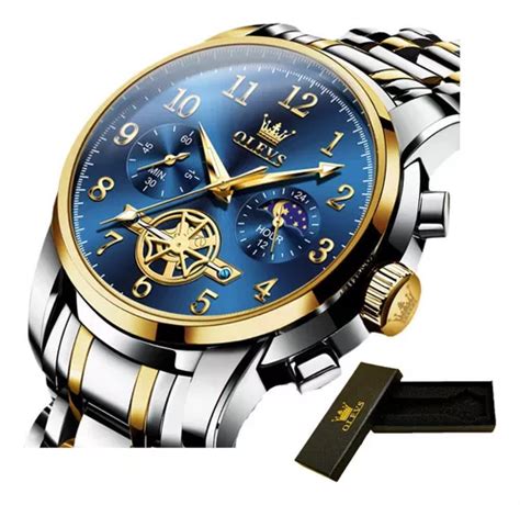 Reloj cronógrafo luminoso Olevs Tourbillon color de fondo plata azul