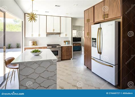 Mid Century Modern Kitchen With Sleek And Minimalist Design Featuring