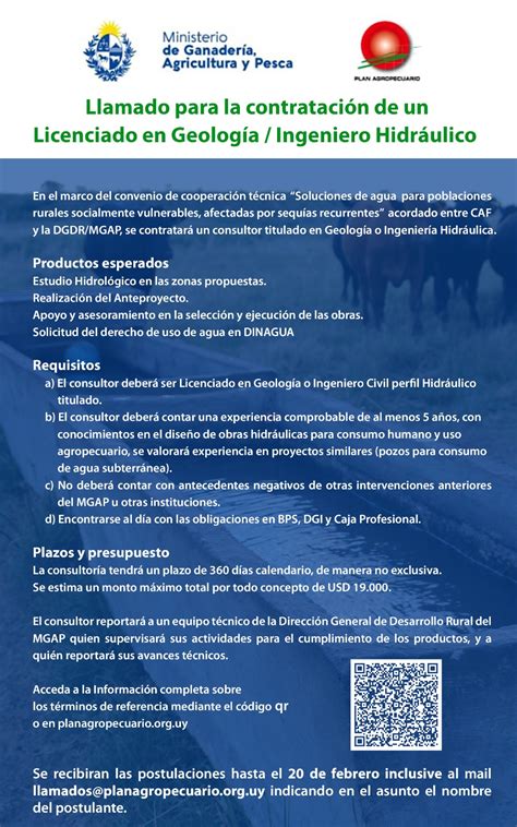 Llamado público a Licenciado en Geología Ingeniero Civil Hidráulico