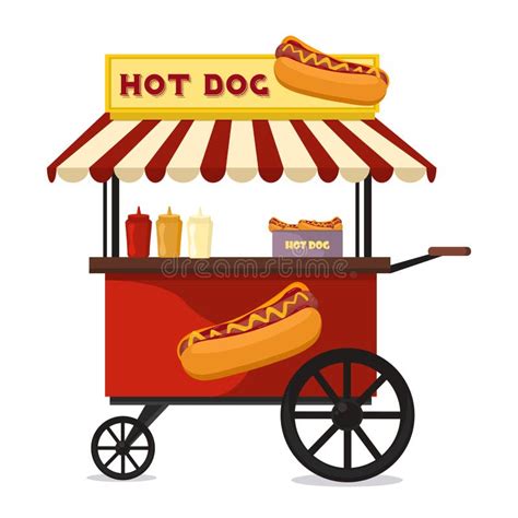 Hot Dog Fast Food Shop Street Cart City Flat Vector Stock Vector