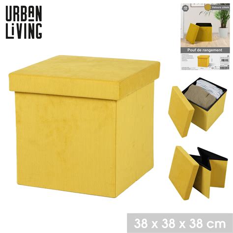 Pouf De Rangement Pliable En Velours C Tel Kube Jaune L X P