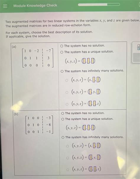 Solved Two Augmented Matrices For Two Linear Systems In The Chegg