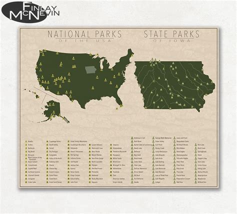 NATIONAL and STATE PARK Map of Iowa and the United States | Etsy