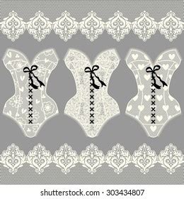 Collection Vintage Lingerie Lace Corset Panties Stock Vector Royalty