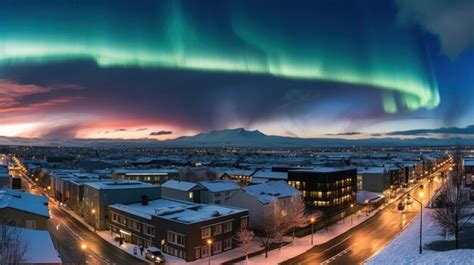 Premium AI Image | Aurora borealis over Reykjavik Iceland Generative AI