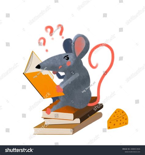 Funny Cartoon Rat Reading Book Smart Stock Illustration 2088413926