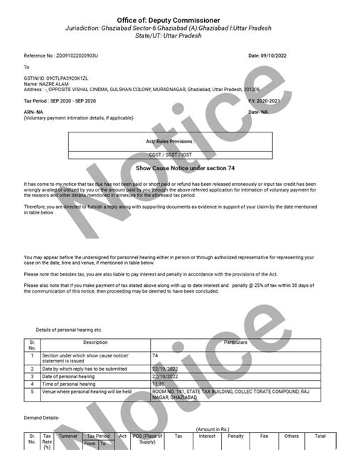 Show Cause Notice For Demand Of Unpaid Taxes Interest And Penalty Issued To Taxpayer For Short