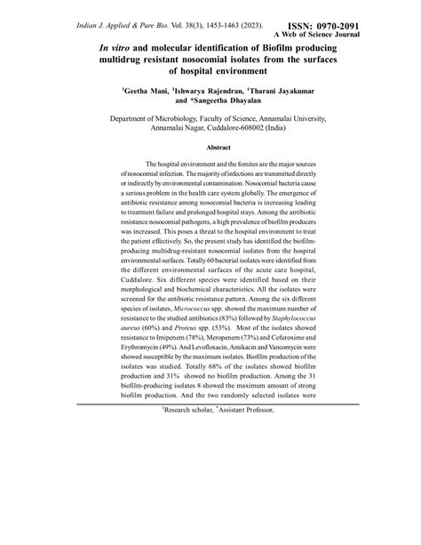 Pdf In Vitro And Molecular Identification Of Biofilm Producing