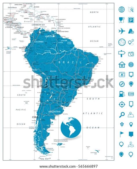 South America Detailed Road Map Navigation Stock Vector (Royalty Free ...