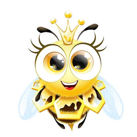 Premium Vector Cute Funny Cartoon Fluffy Bee Queen Character With Crown