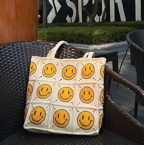 Smiley Knitting Crochet Bag Smiley Face Crochet Bag Granny Etsy