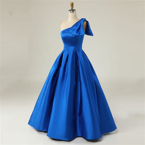 Elegant A Line One Shoulder Satin Prom Dress With Slit Rjerdress