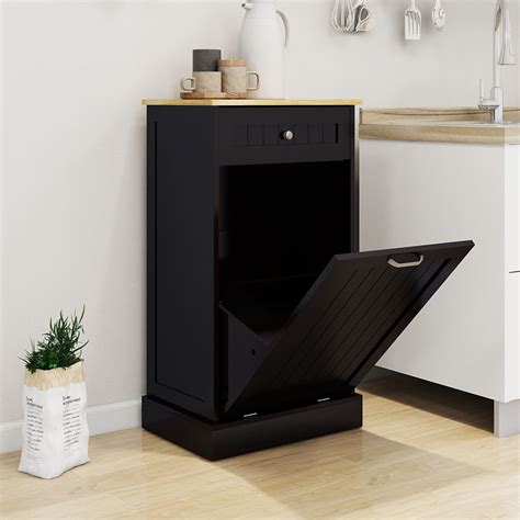 Fulvari Tilt Out Trash Cabinet 10 Gallon Wooden Free Standing Laundry