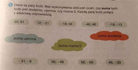 Dane są pary liczb bez wykonywania obliczeń oceń czy suma tych liczb