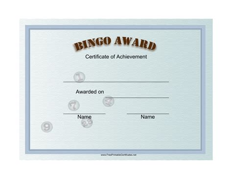 Bingo Award Certificate Template Download Printable PDF | Templateroller